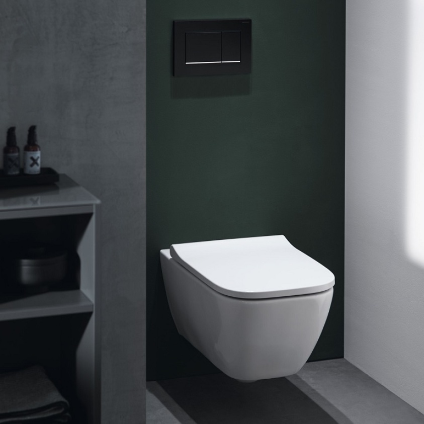 Product Lifestyle image of Geberit Smyle Square Rimfree/Rimless Wall Hung Toilet and Seat - 500.208.01.1